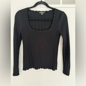 J. Crew Scalloped Squareneck Pointelle Sweater, S, Black